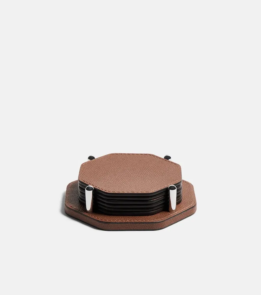 David Leather & Steel Coaster Set with Holder - Tobacco by Mytheresa