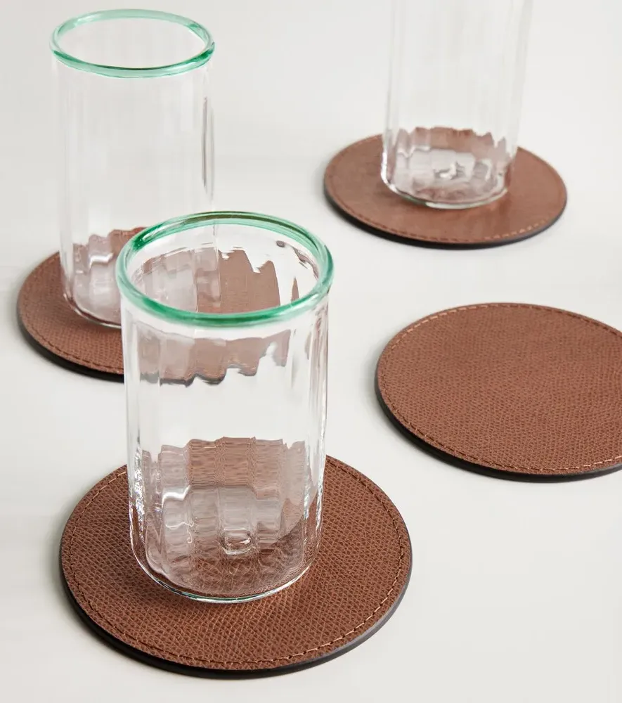 Set of 6 Leather Coasters with Holder - Tobacco by Mytheresa, alternate view