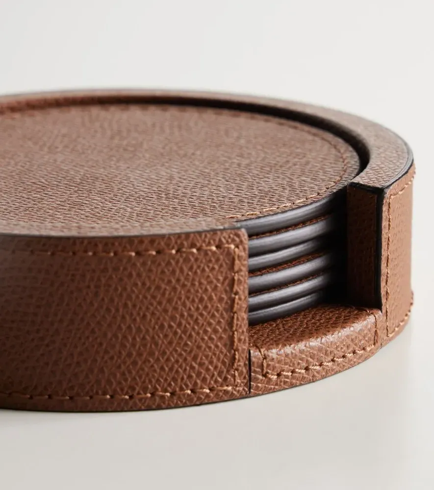 Set of 6 Leather Coasters with Holder - Tobacco by Mytheresa, image 3