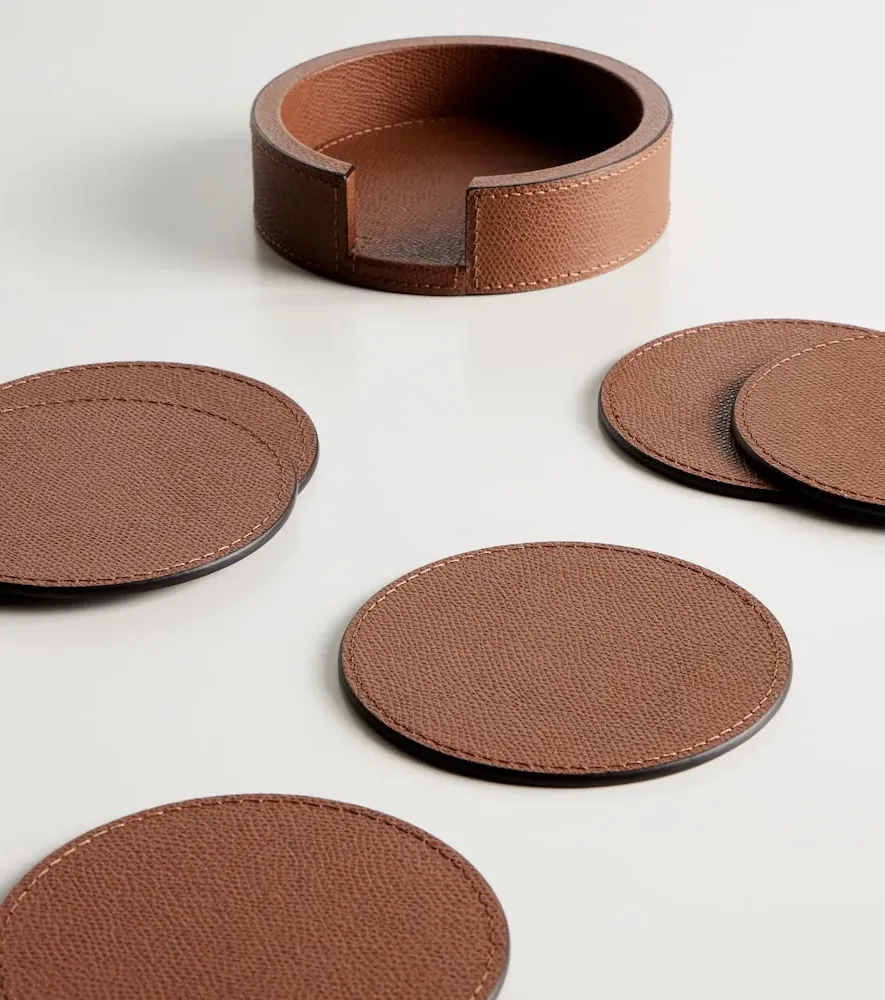 Set of 6 Leather Coasters with Holder - Tobacco by Mytheresa, image 4