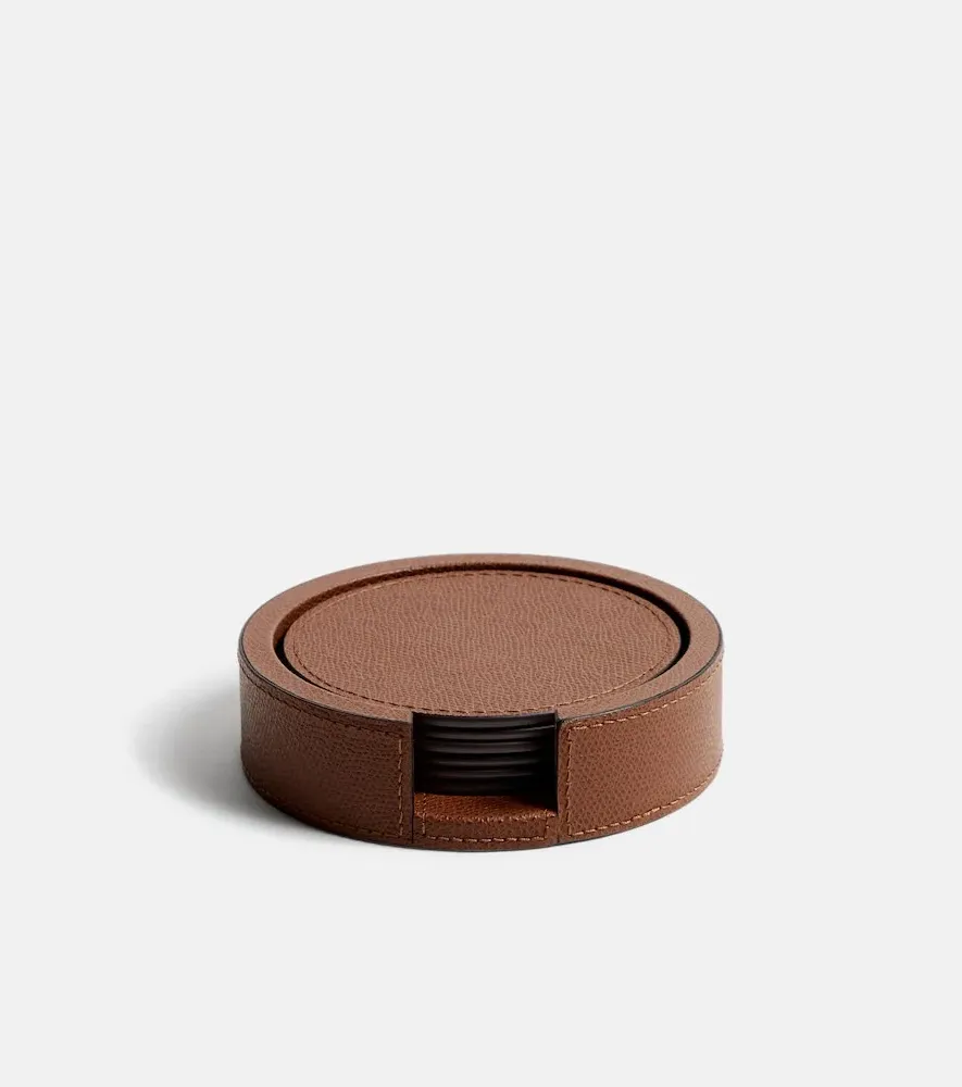 Set of 6 Leather Coasters with Holder - Tobacco by Mytheresa