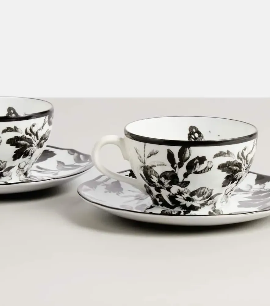 Herbarium Set of 2 Teacups and Saucers - Black/Multicolor image