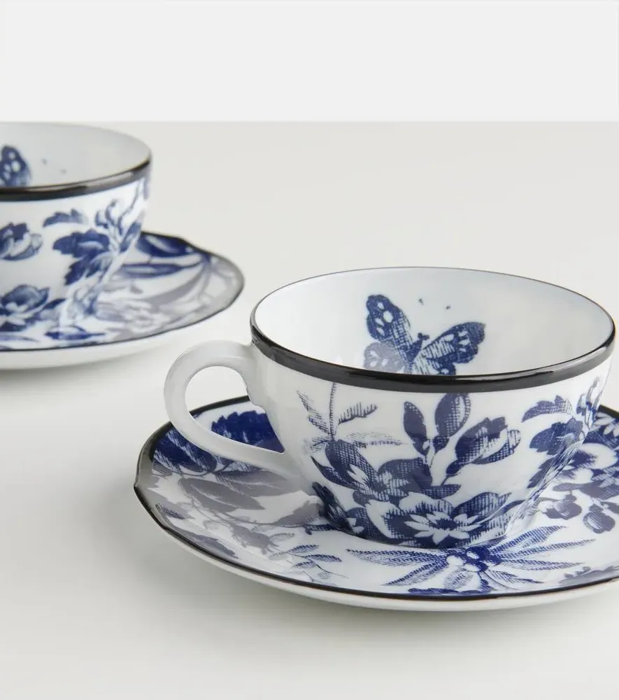 Herbarium Set of 2 Teacups and Saucers - Blue/White