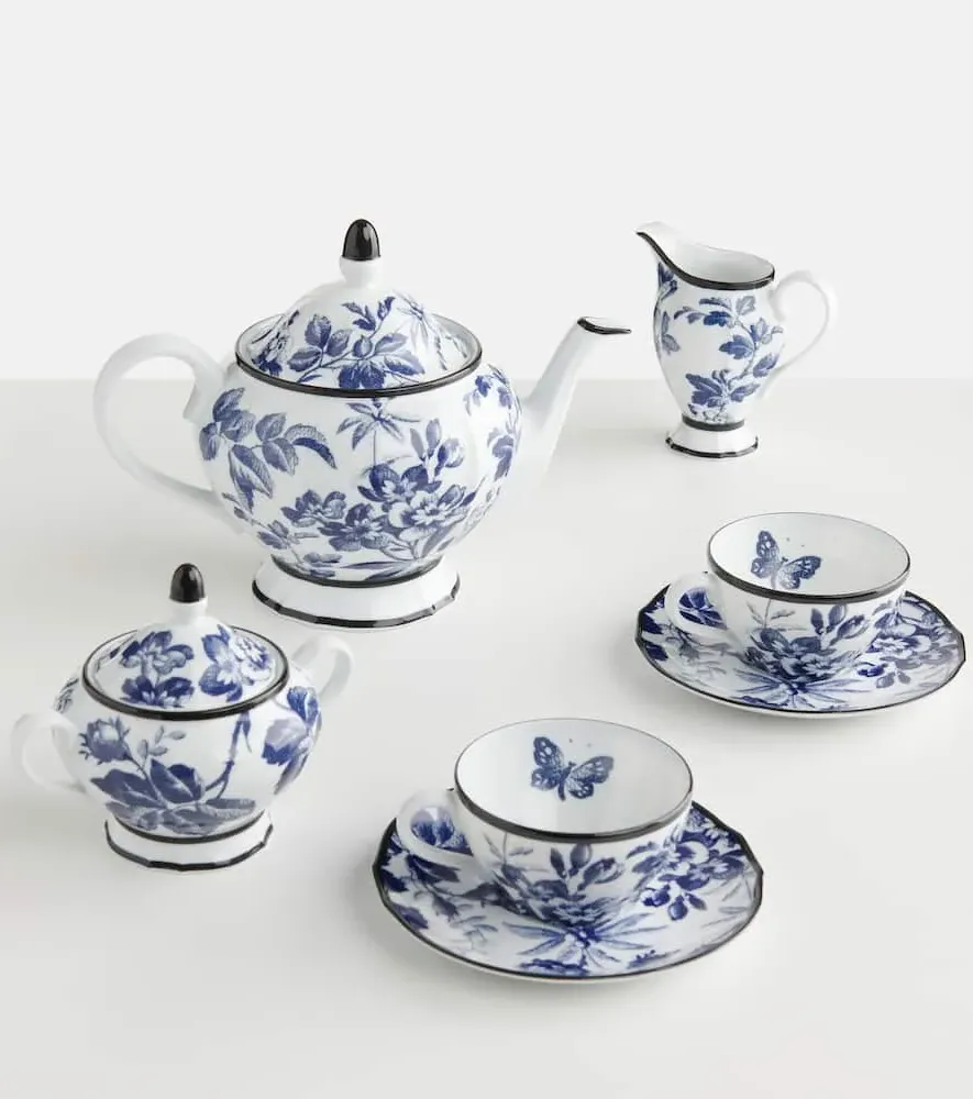 Herbarium Set of 2 Teacups and Saucers - Blue/White