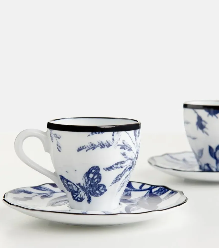 Herbarium Teacup and Saucer Set - Blue, Porcelain