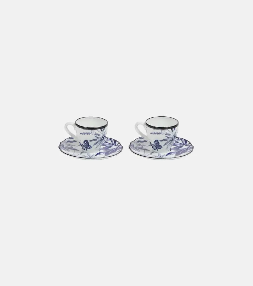 Herbarium Teacup and Saucer Set - Blue, Porcelain