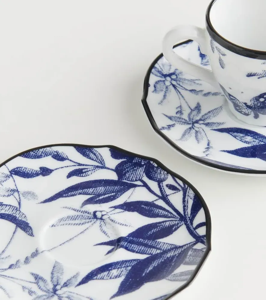 Herbarium Teacup and Saucer Set - Blue, Porcelain image