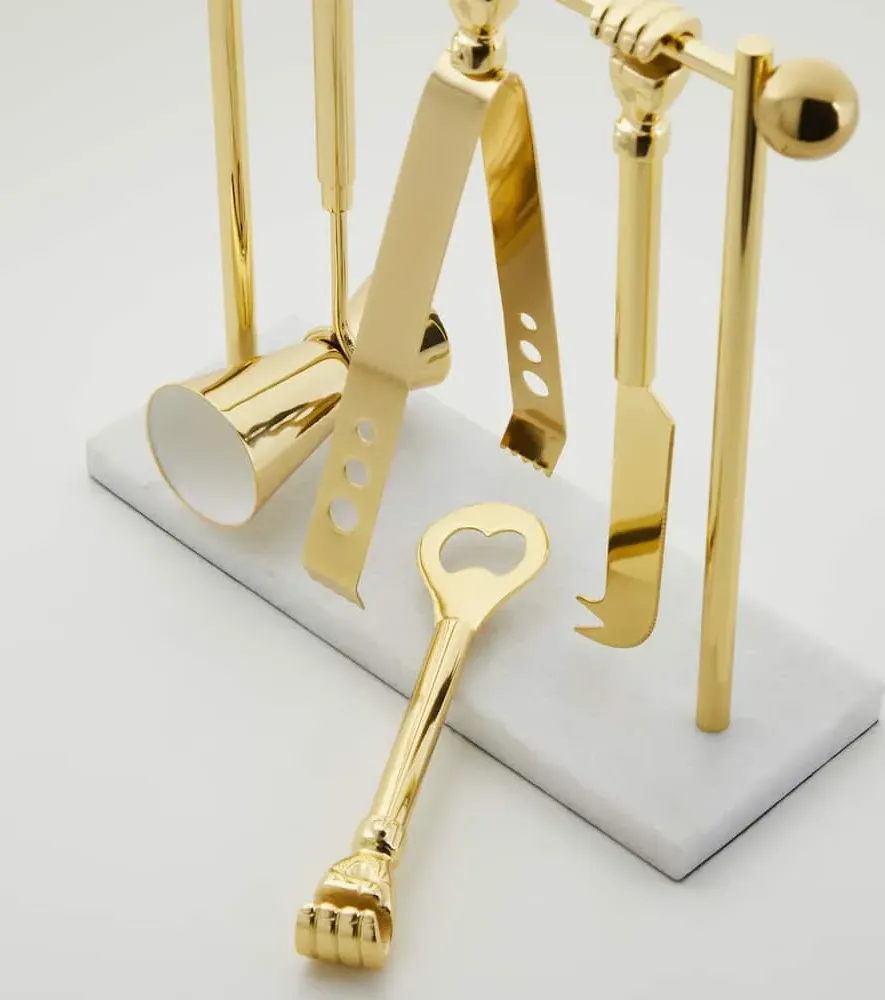 Barbell Barware Set - Gold, Marble