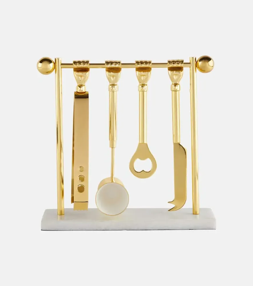 Barbell Barware Set - Gold, Marble