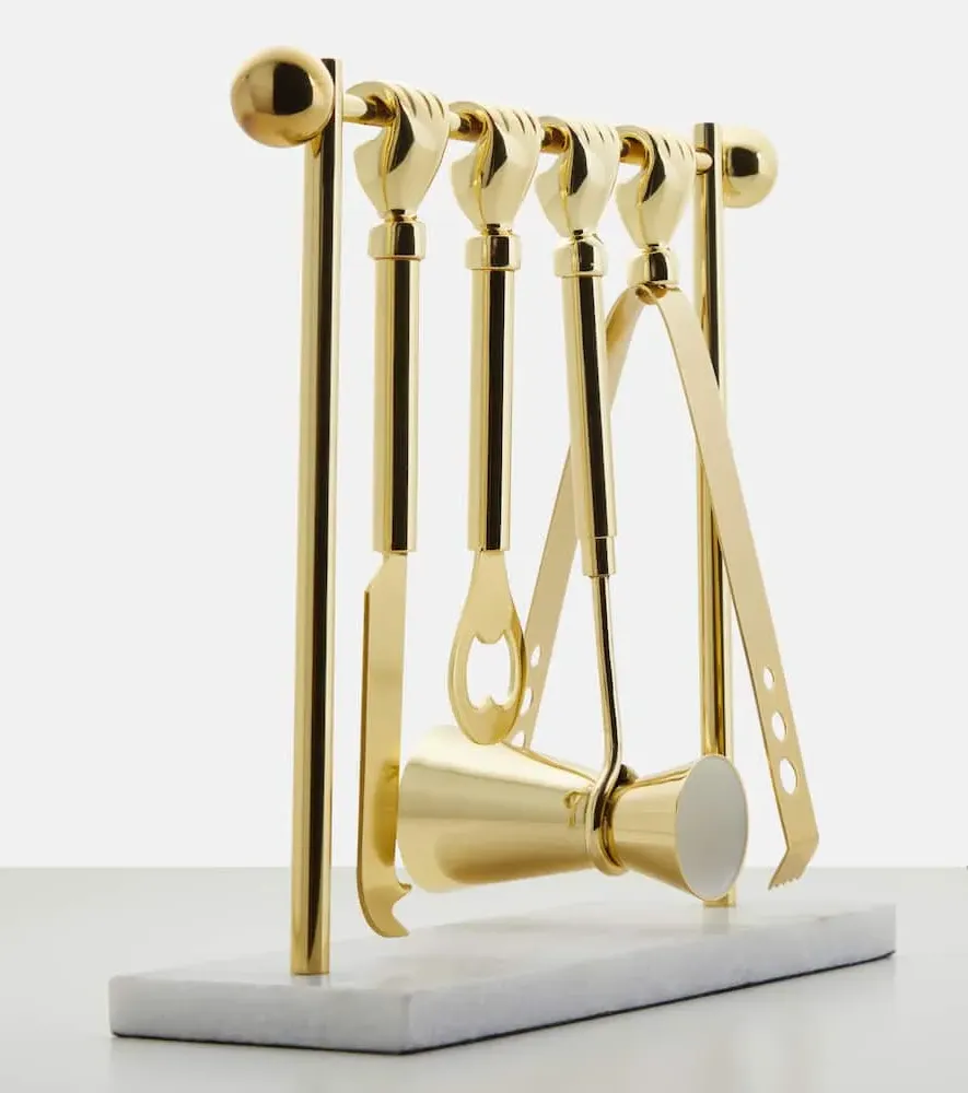 Barbell Barware Set - Gold, Marble image