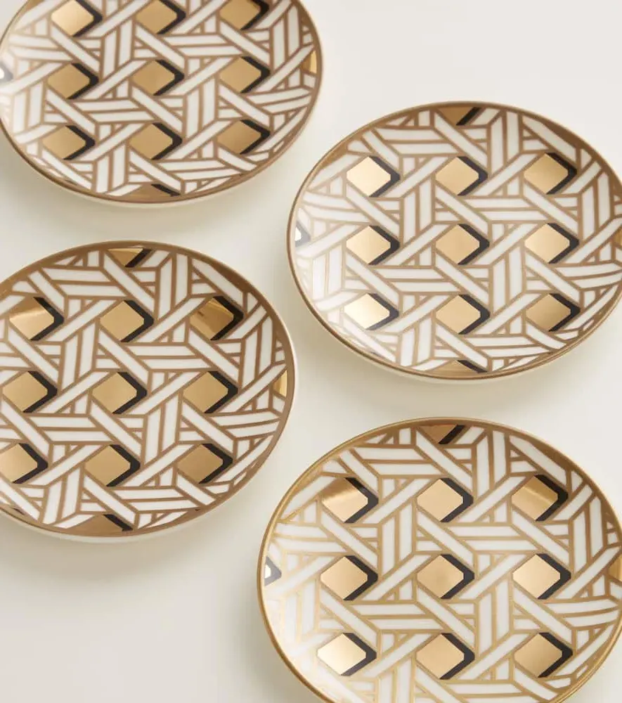 Basketweave Set of 4 Ceramic Coasters - Gold