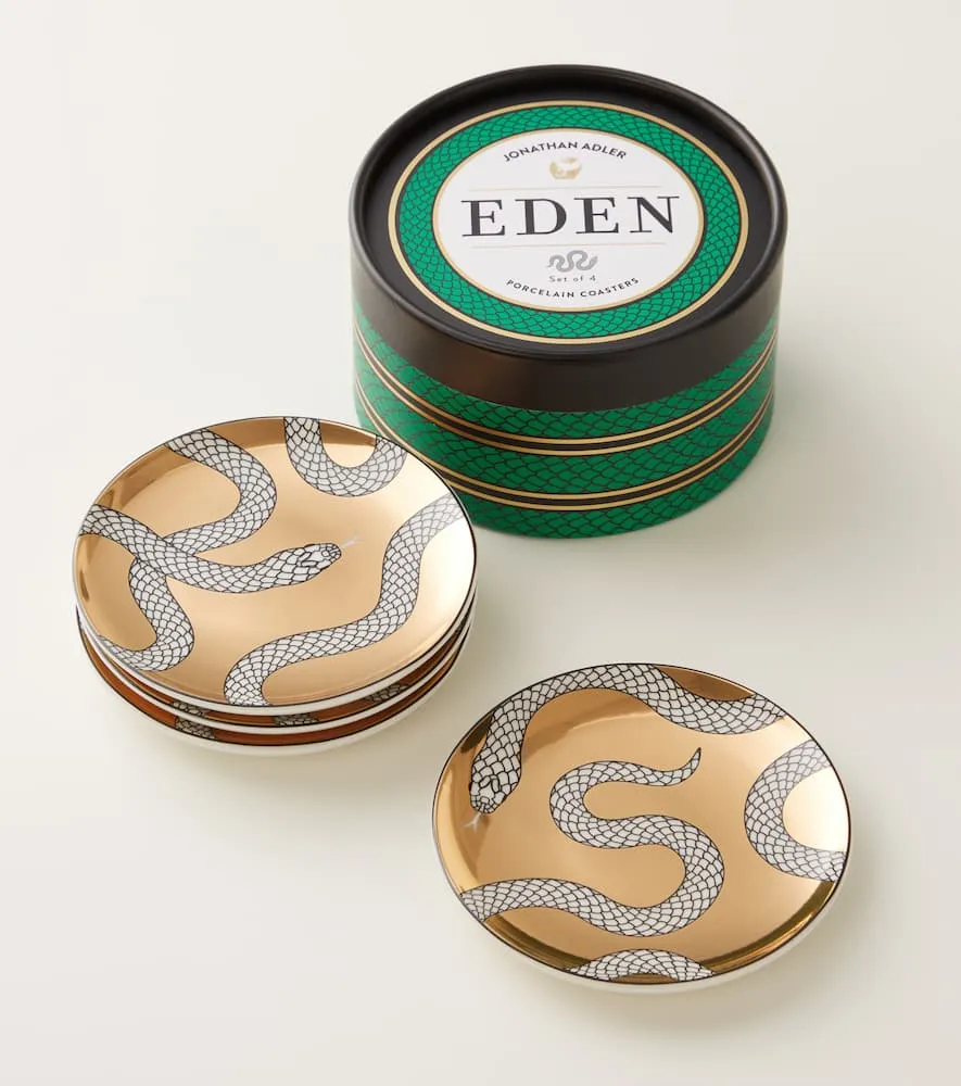 Eden Set of 4 Coasters - Gold, Porcelain