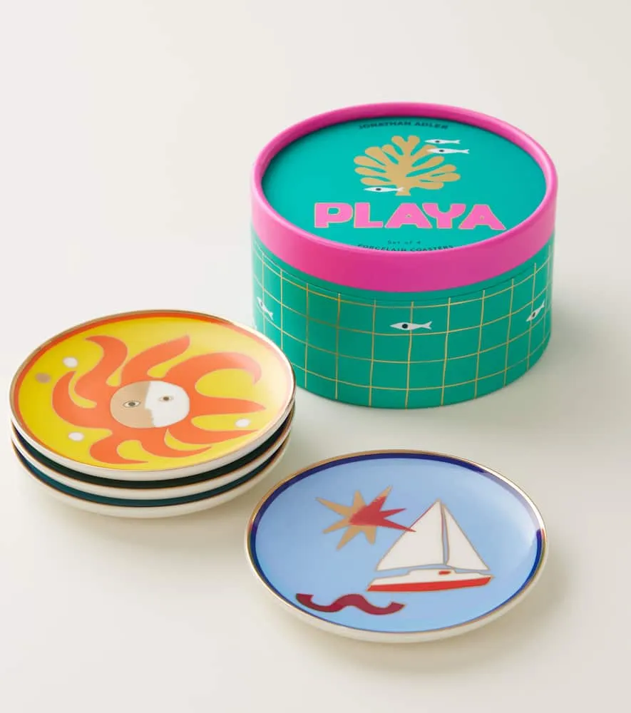 Playa Set of 4 Coasters - Multicolor, Porcelain