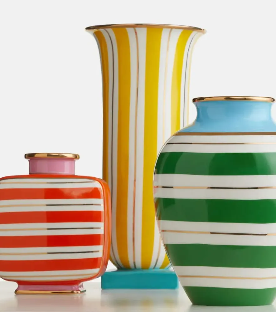 Portofino Striped Vase - Green, Porcelain