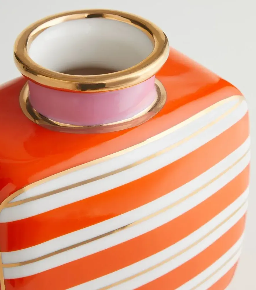 Portofino Striped Vase - Pink, Porcelain