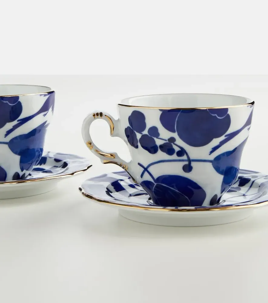 Mama Set of 2 Floral Porcelain Teacups - Blue by Mytheresa, image 3