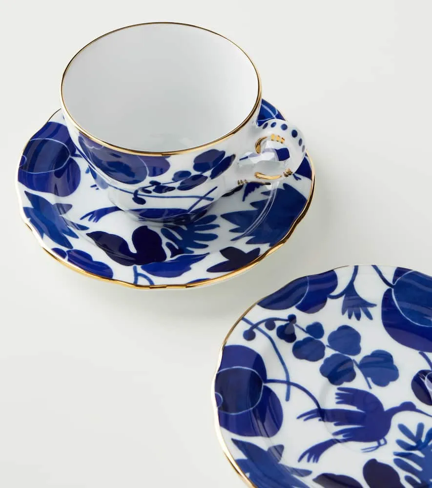 Mama Set of 2 Floral Porcelain Teacups - Blue, White image