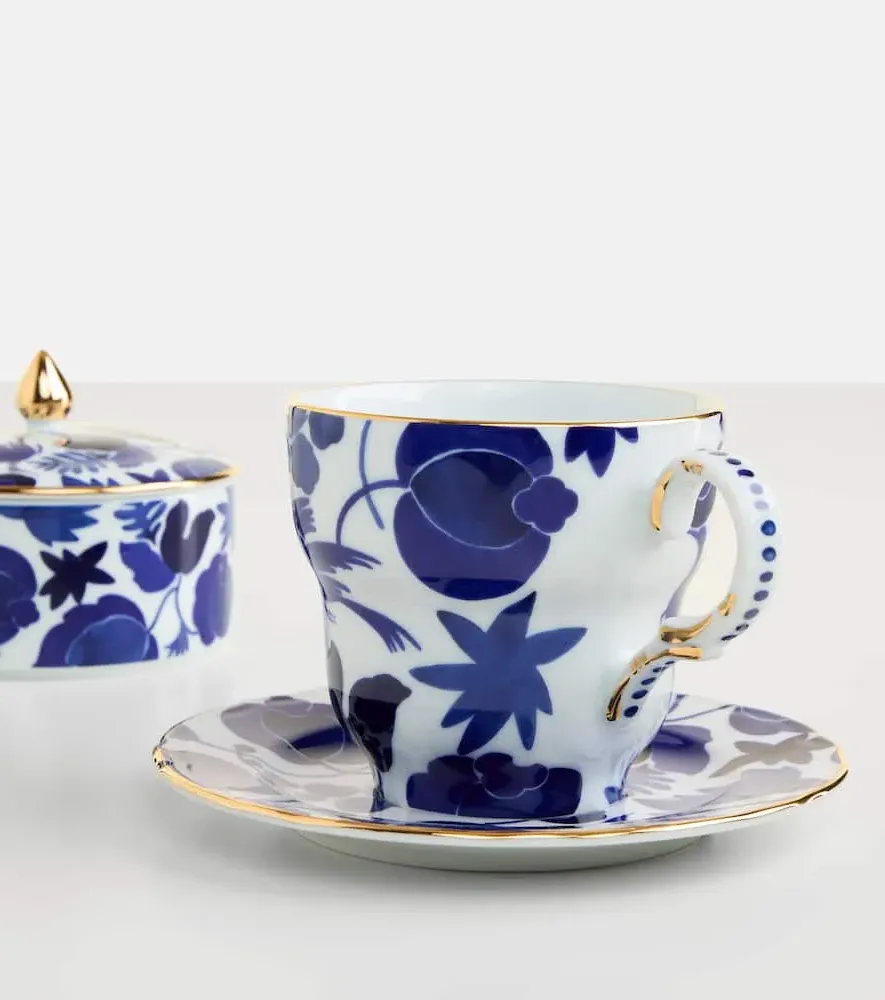 Mama Wildbird Blu Teacup and Saucer Set - Blue, Porcelain