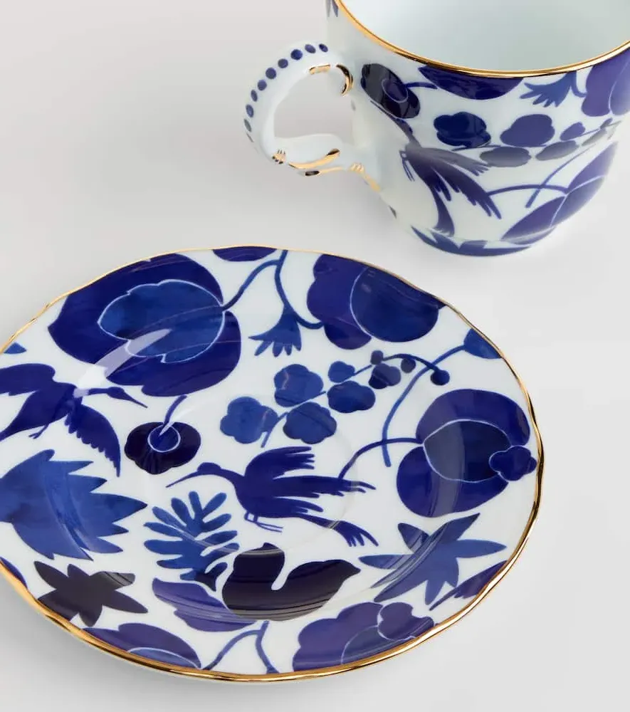 Mama Wildbird Blu Teacup and Saucer Set - Blue, Porcelain