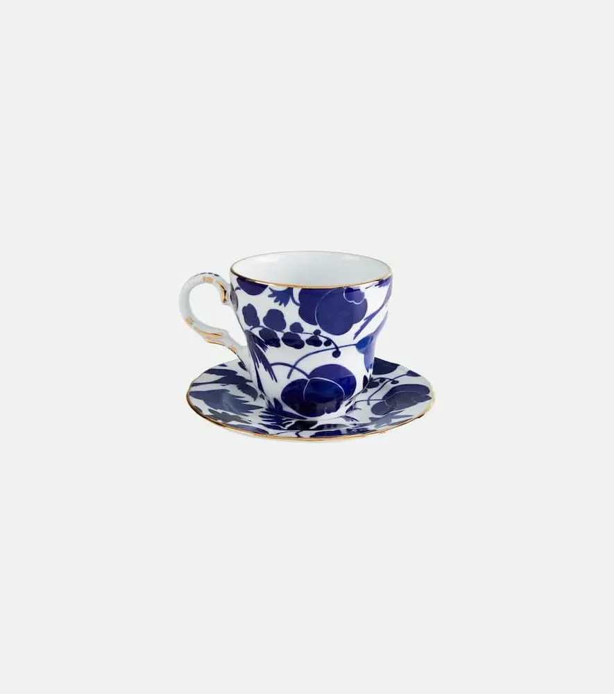 Mama Wildbird Blu Teacup and Saucer Set - Blue, Porcelain