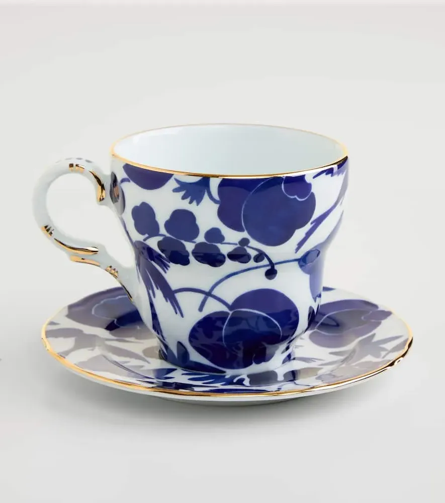 Mama Wildbird Blu Teacup and Saucer Set - Blue, Porcelain image