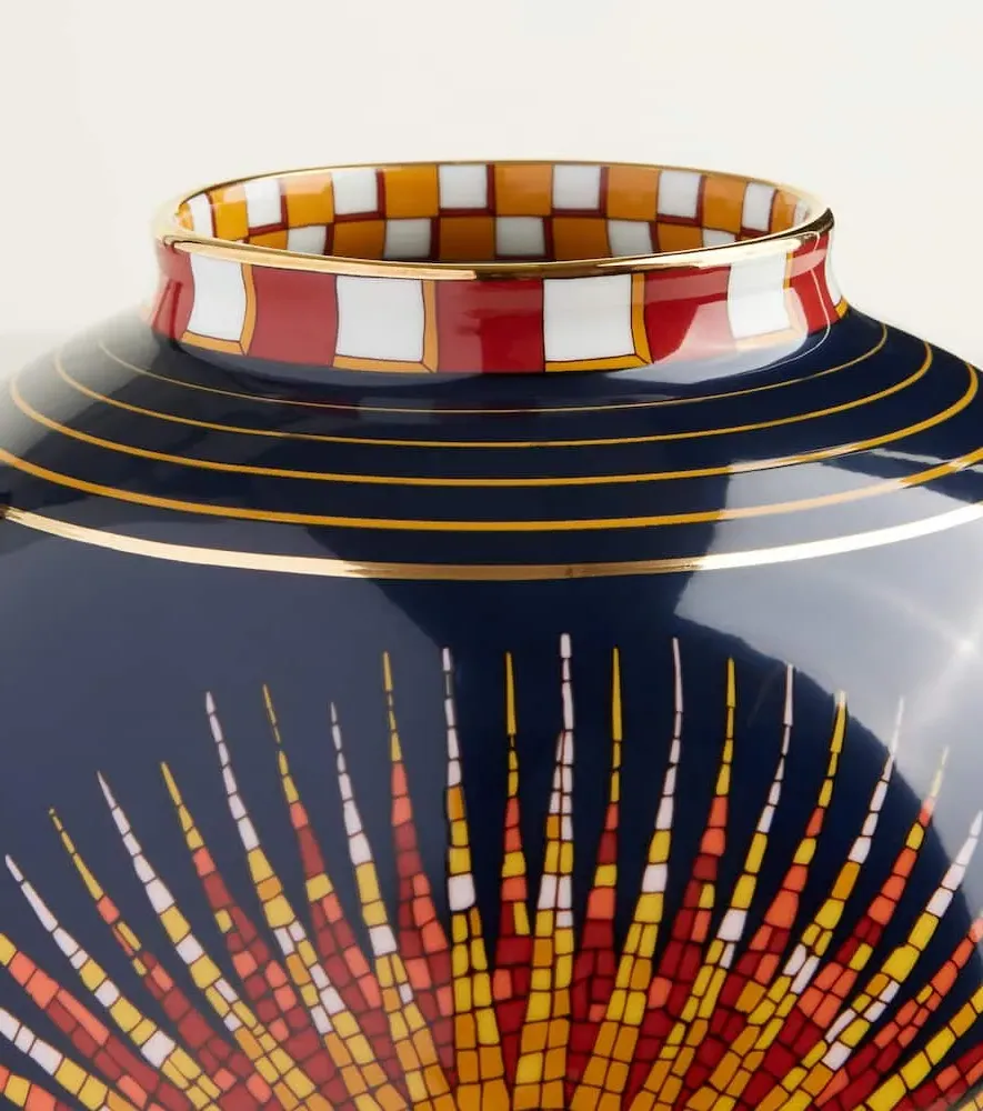 Sunrays Midnight Medium Porcelain Vase - Blue