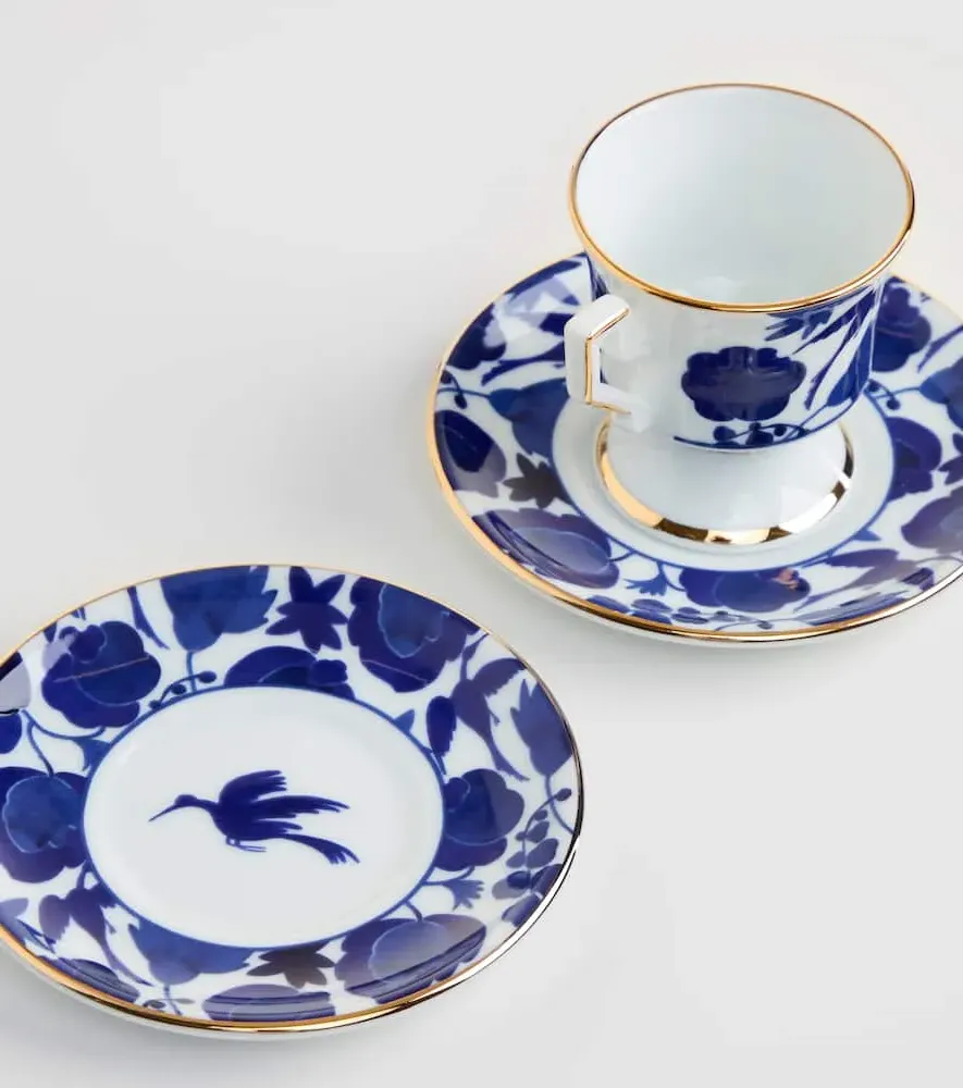 Wildbird Blu Espresso Cup and Saucer Set - Blue, Porcelain