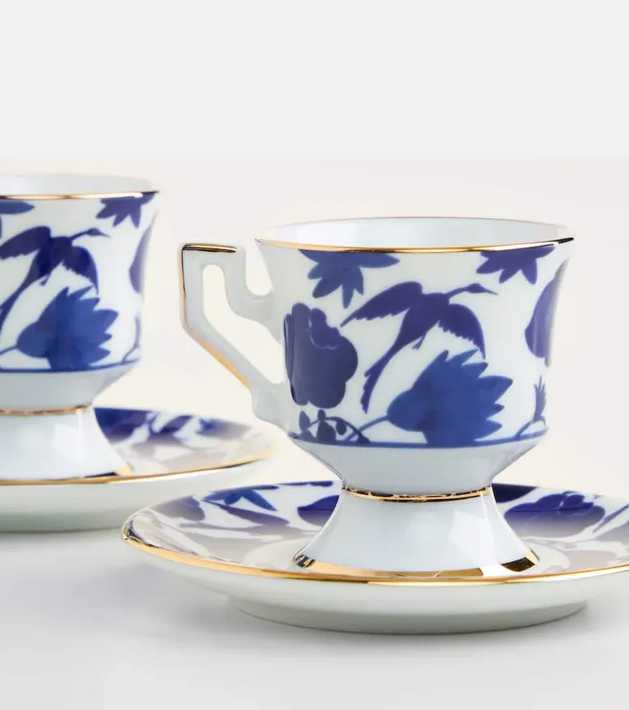 Wildbird Blu Espresso Cup and Saucer Set - Blue, Porcelain