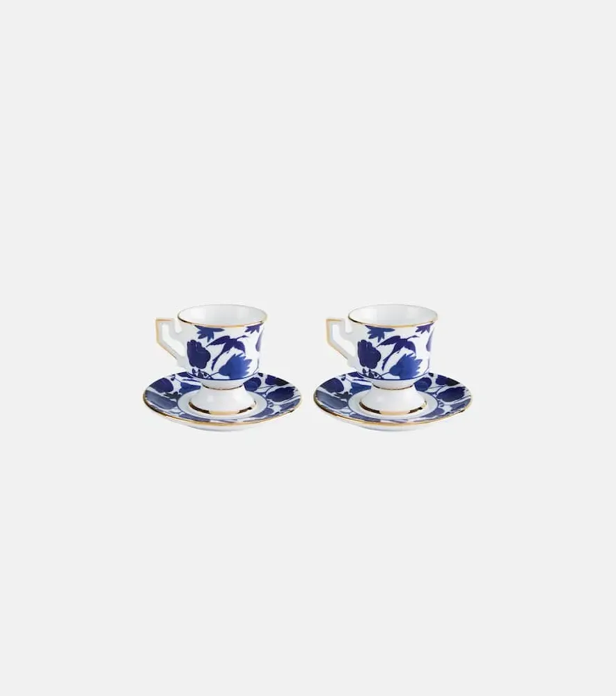 Wildbird Blu Espresso Cup and Saucer Set - Blue, Porcelain
