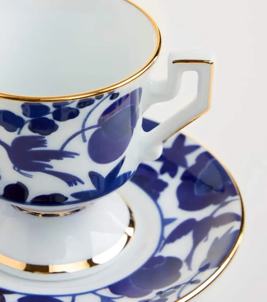 Wildbird Blu Espresso Cup and Saucer Set - Blue, Porcelain