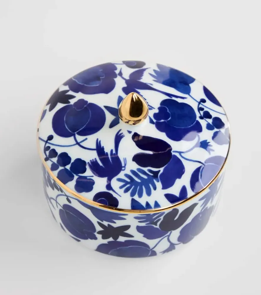 Wildbird Porcelain Container - Blue