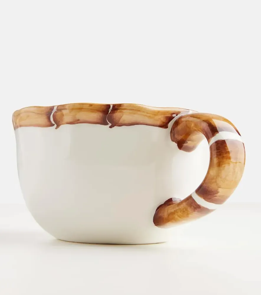 Bamboo Set of 2 Cappuccino Cups - White, Ceramic