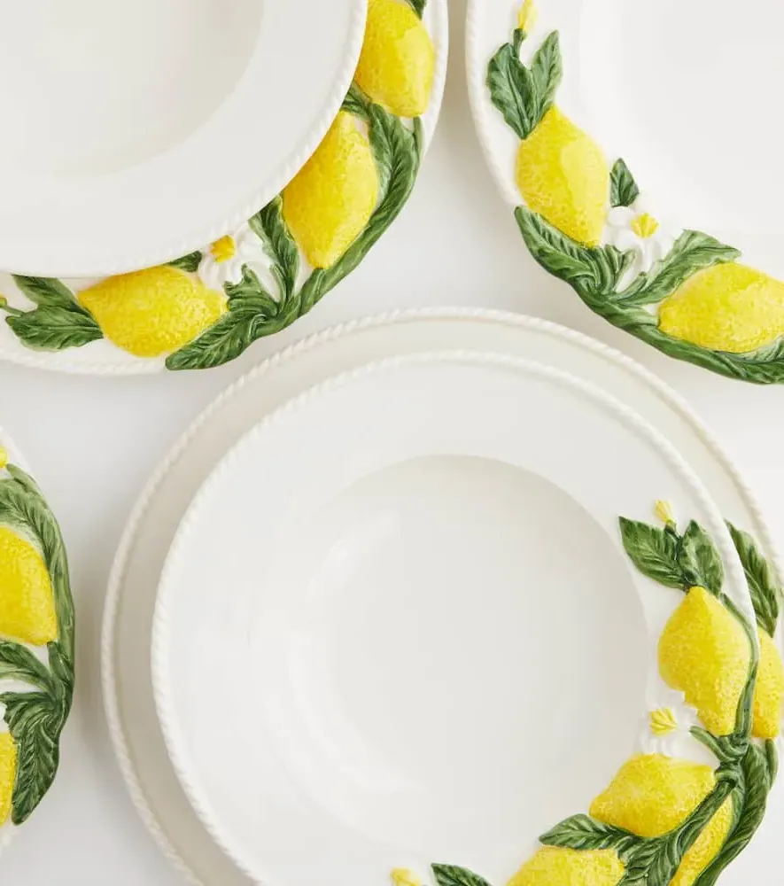 Lemon Set of 4 Dinner Plates - White, Ceramic