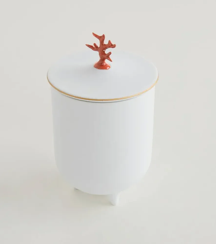 Footed Coral Candle - Multicolored, Porcelain