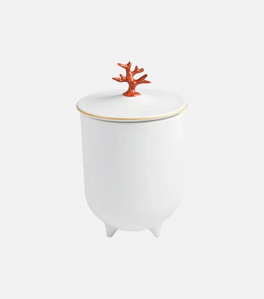 Footed Coral Candle - Multicolored, Porcelain