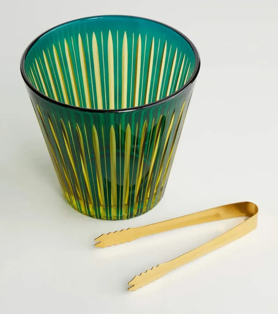 Prism Ice Bucket and Tongs Set - Green, Glass