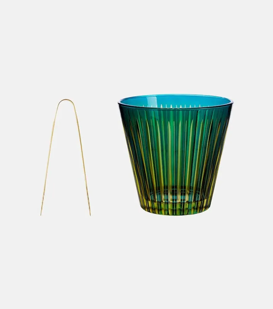 Prism Ice Bucket and Tongs Set - Green, Glass