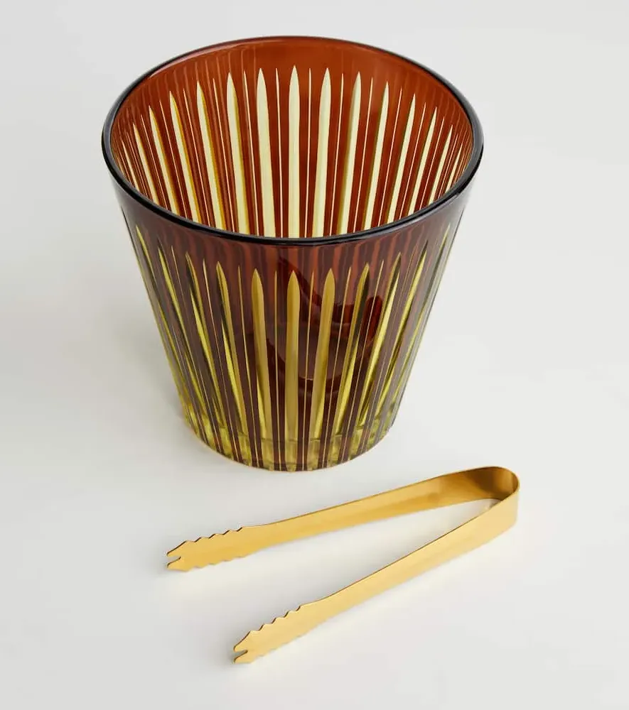 Prism Ice Bucket and Tongs Set - Orange, Glass