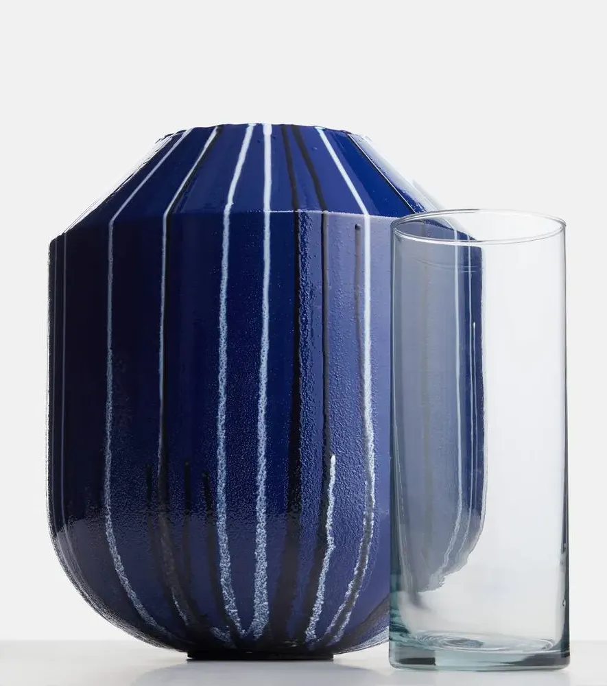 Vasque XL Striped Vase - Blue, Resin