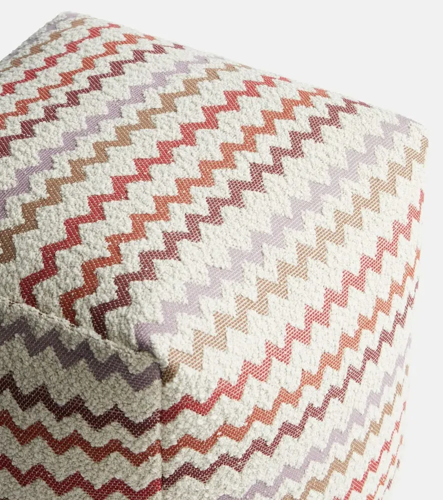 Capri Zigzag Bouclé Pouf - Red Multicolor, Bouclé