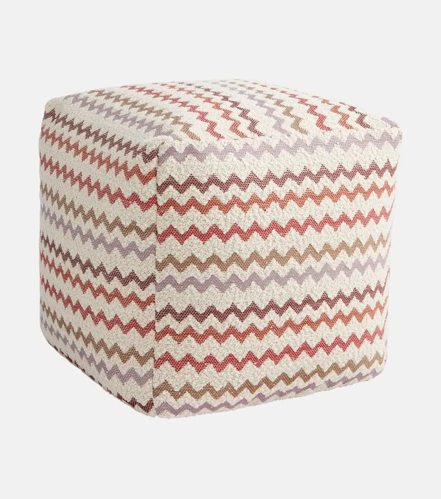 Capri Zigzag Bouclé Pouf - Red Multicolor, Bouclé