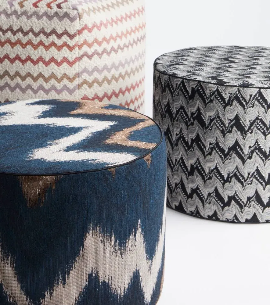 Fluidity Zigzag Pouf - Black, Fabric