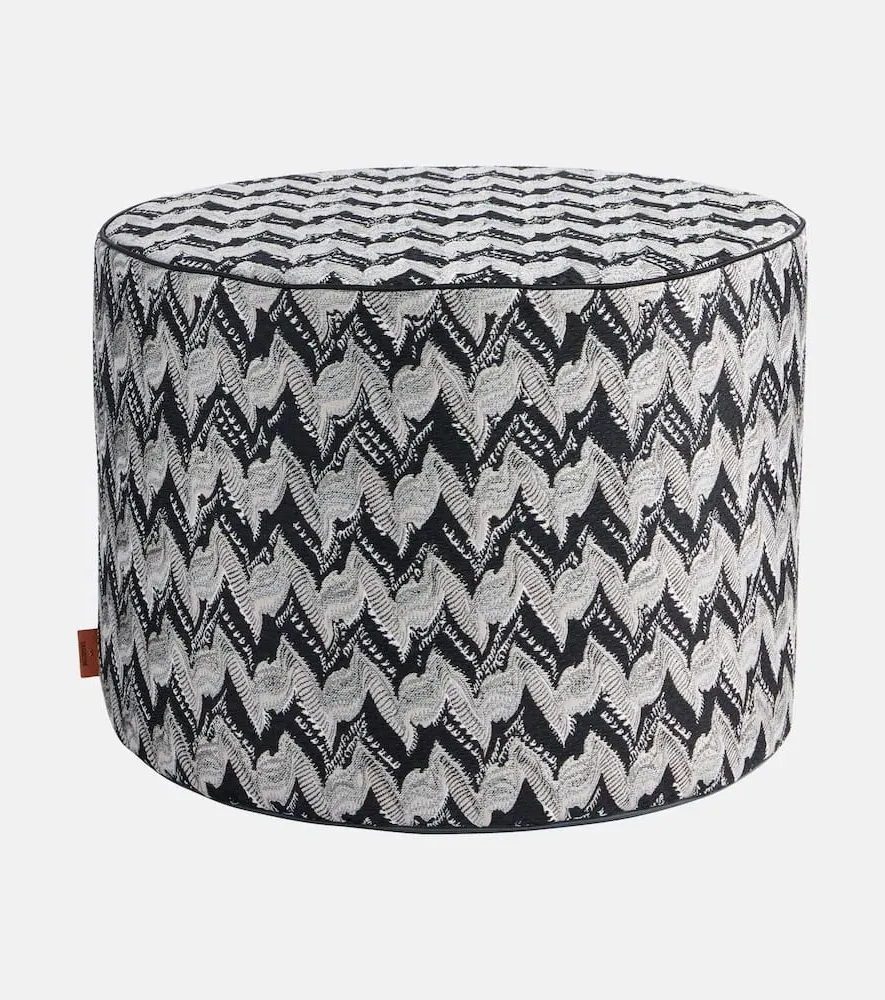 Fluidity Zigzag Pouf - Black, Fabric