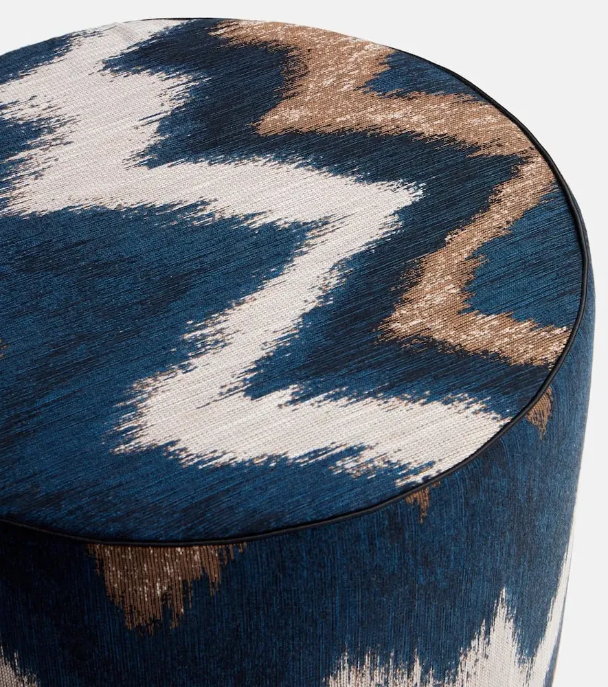 Ikat Zigzag Pouf - Blue Multicolor, Fabric