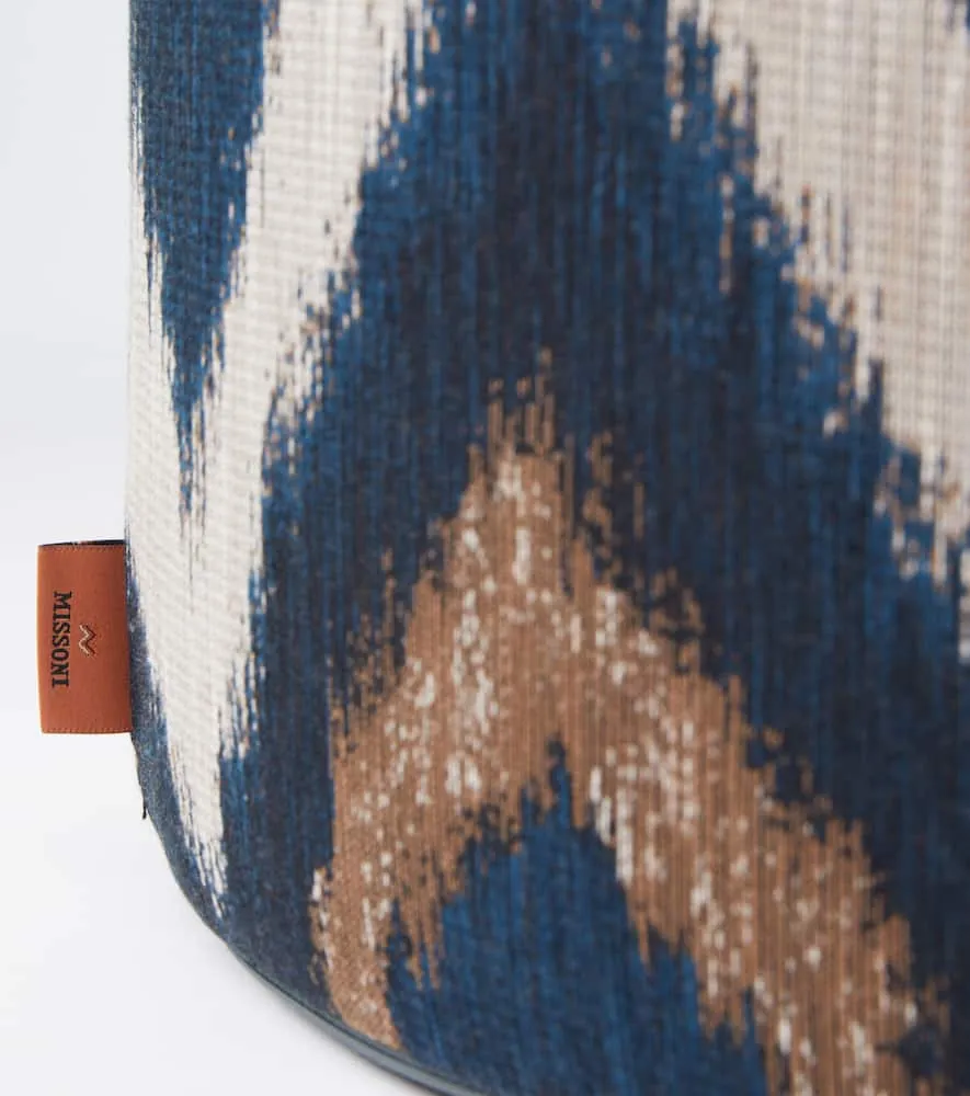 Ikat Zigzag Pouf - Blue Multicolor, Fabric