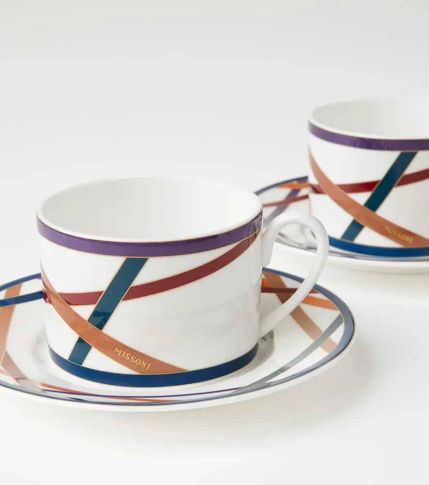 Nastri Set of 6 Teacups and Saucers - Multicolored, Porcelain