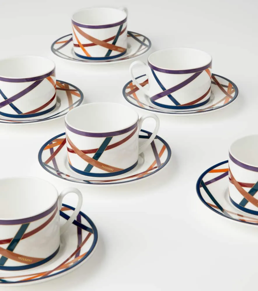Nastri Set of 6 Teacups and Saucers - Multicolored, Porcelain