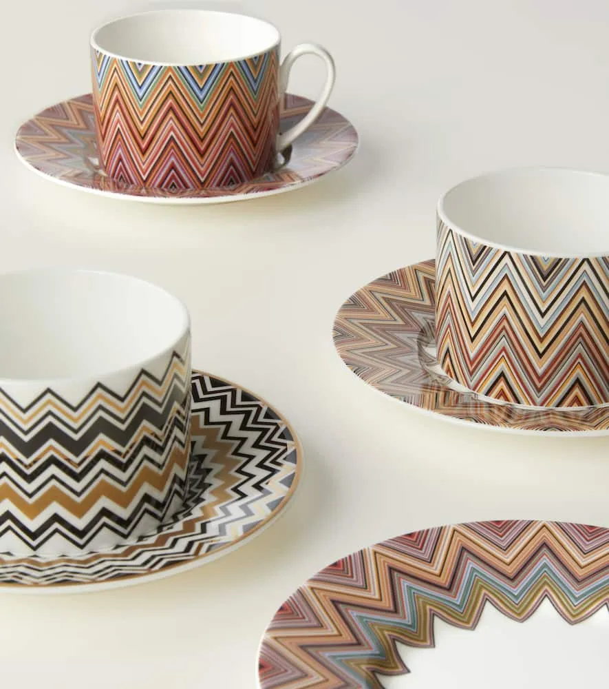 Zig Zag Jarris Teacup and Saucer Set - Multicolor, Porcelain