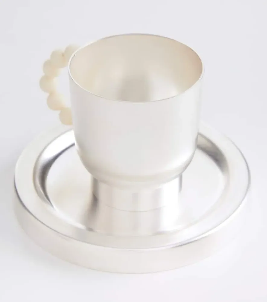 Perlina Teacup and Saucer Set - Silver, Brass