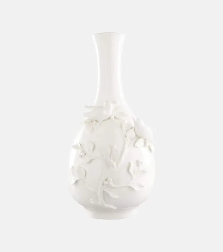 3D Birds Ceramic Vase - White